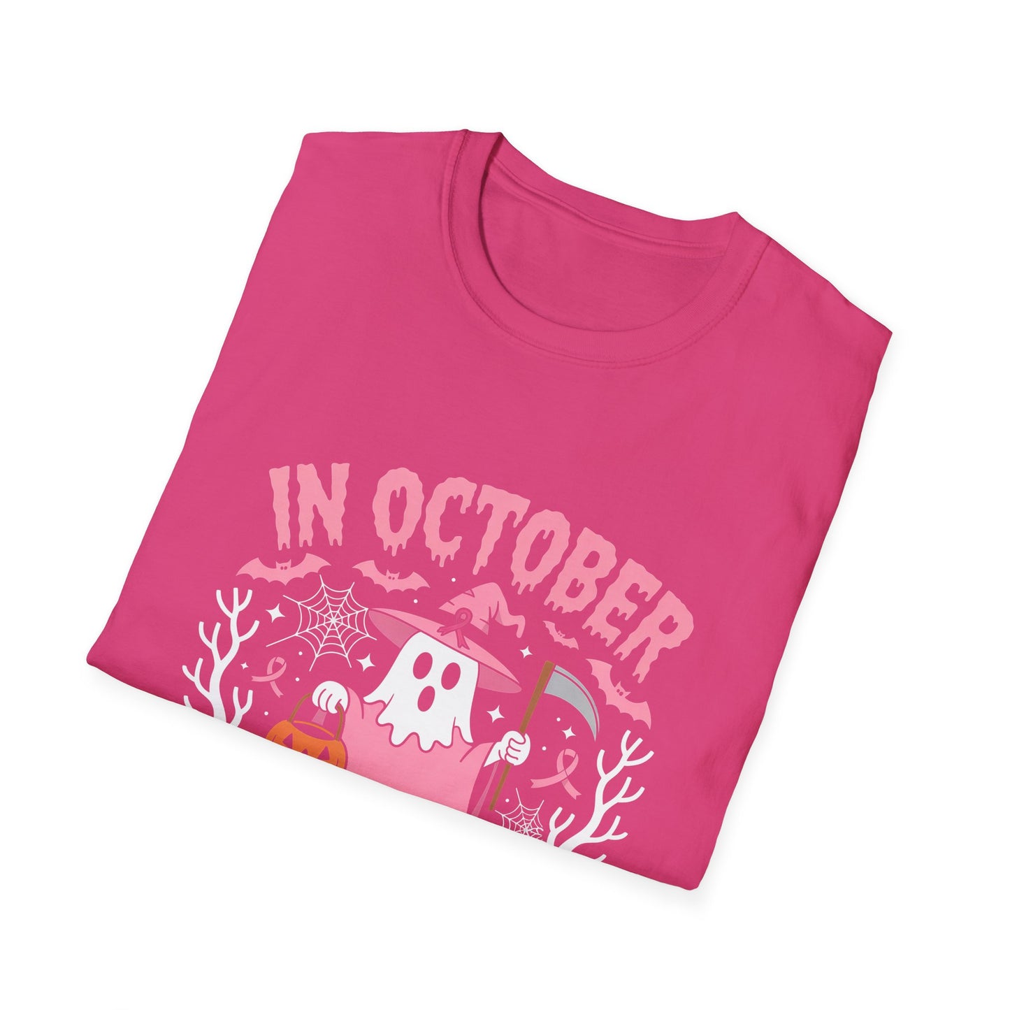 In October We Wear Pink Ghost Breast Cancer Awareness Unisex Tee