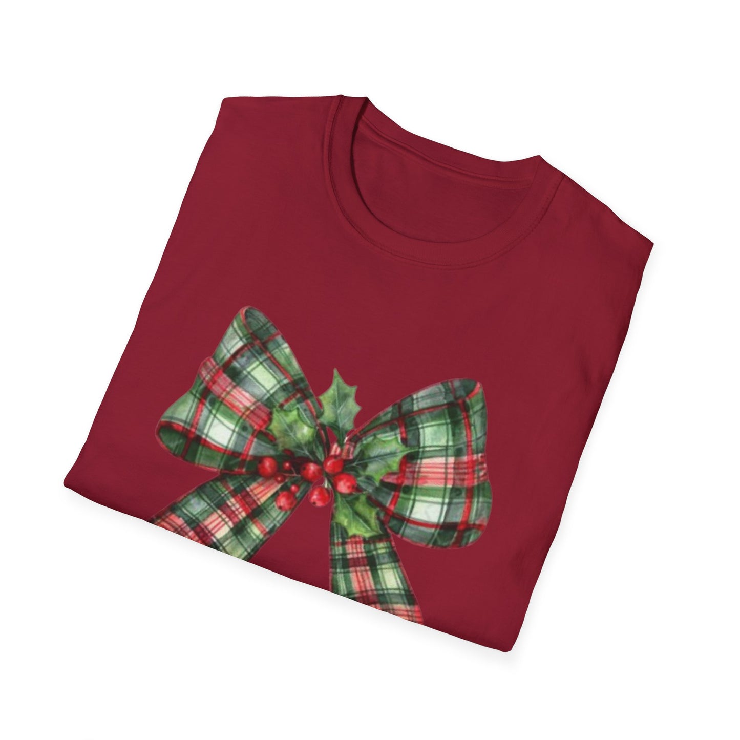 Christmas Plaid Unisex Tee with Holly Leaves