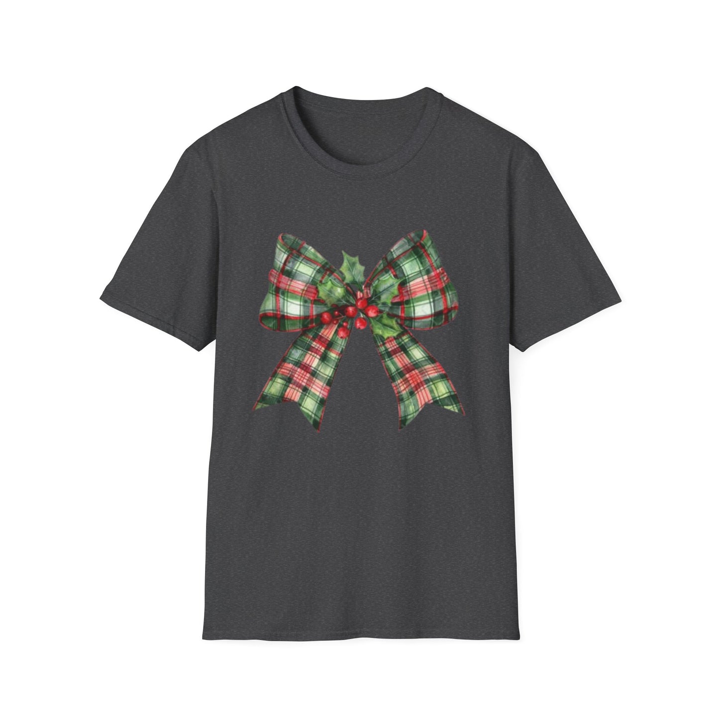 Christmas Plaid Tee with Holly Leaves Unisex Tee