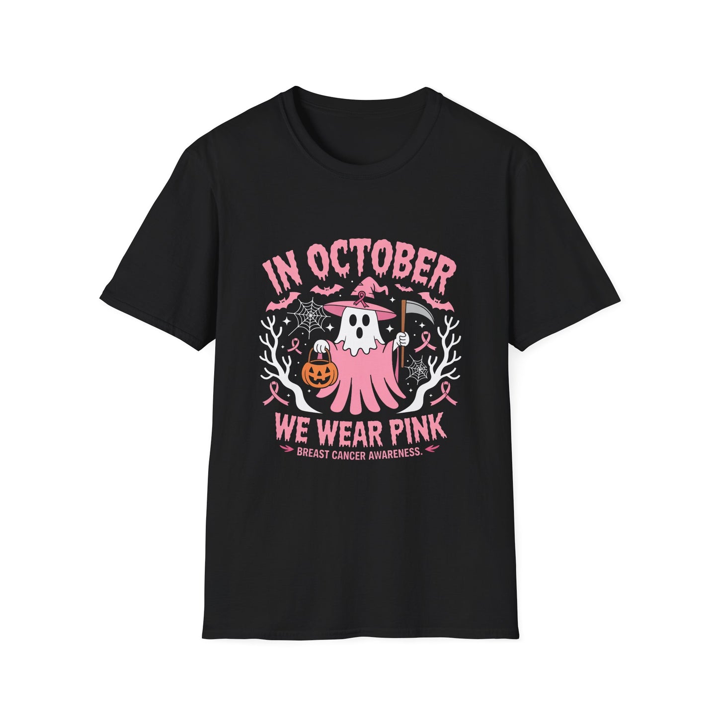 In October We Wear Pink Ghost Breast Cancer Awareness Tee