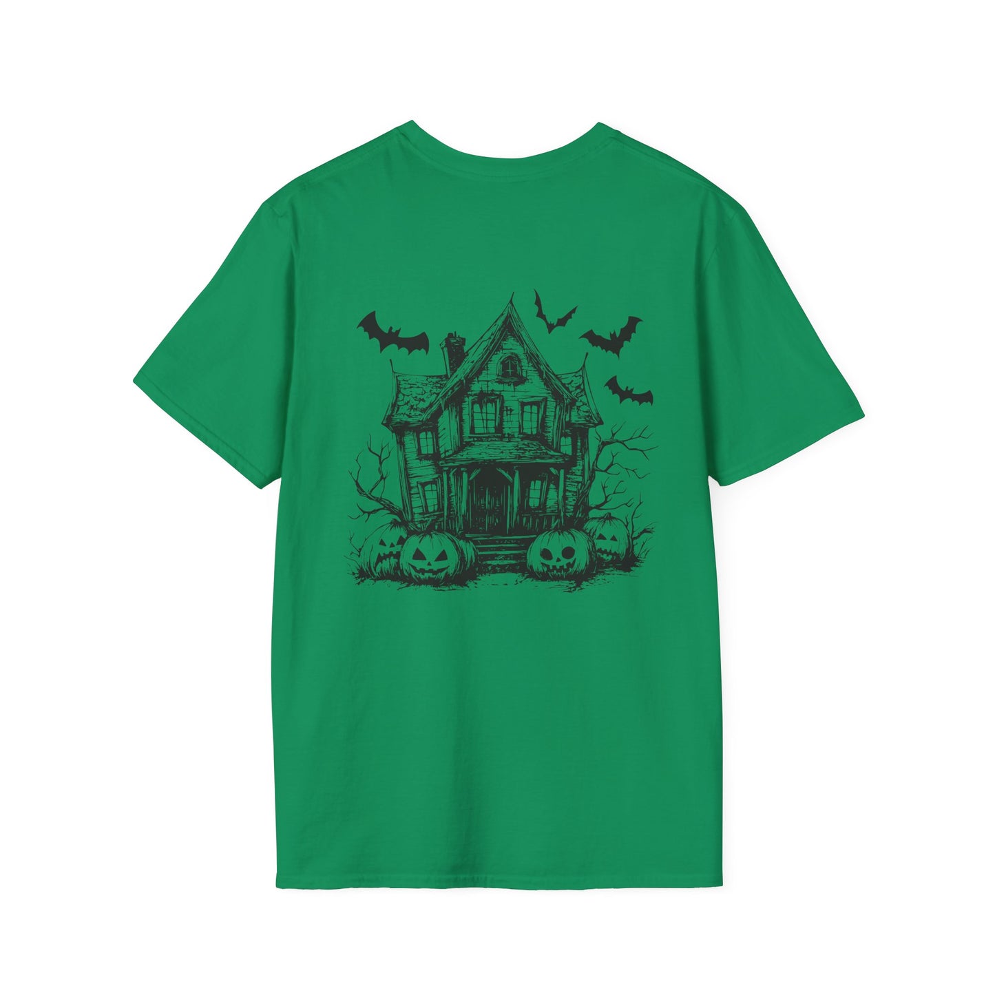 Retro Halloween Haunted House and Bats Unisex Tee