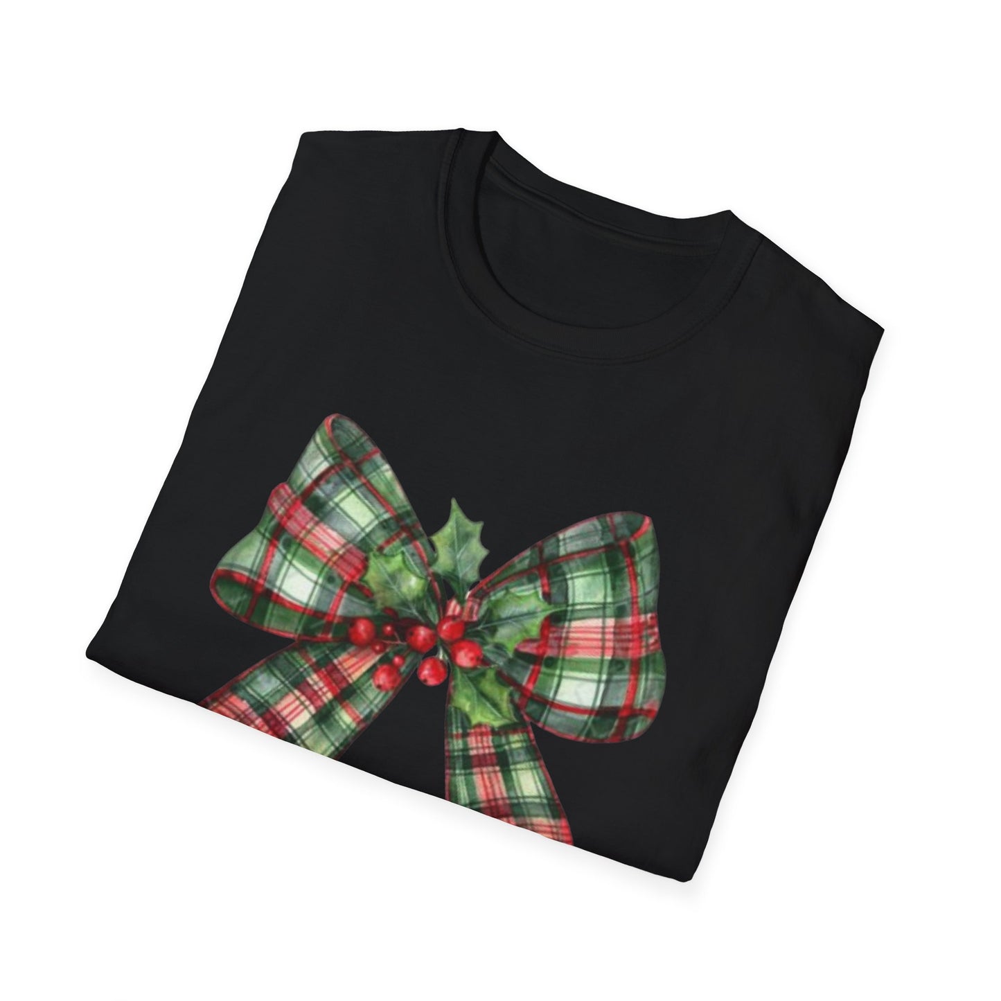 Christmas Plaid Tee with Holly Leaves Unisex Tee