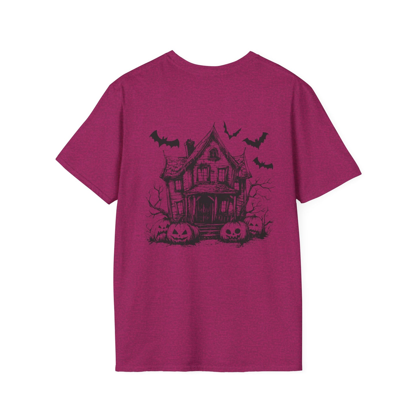 Retro Halloween Haunted House and Bats Unisex Tee