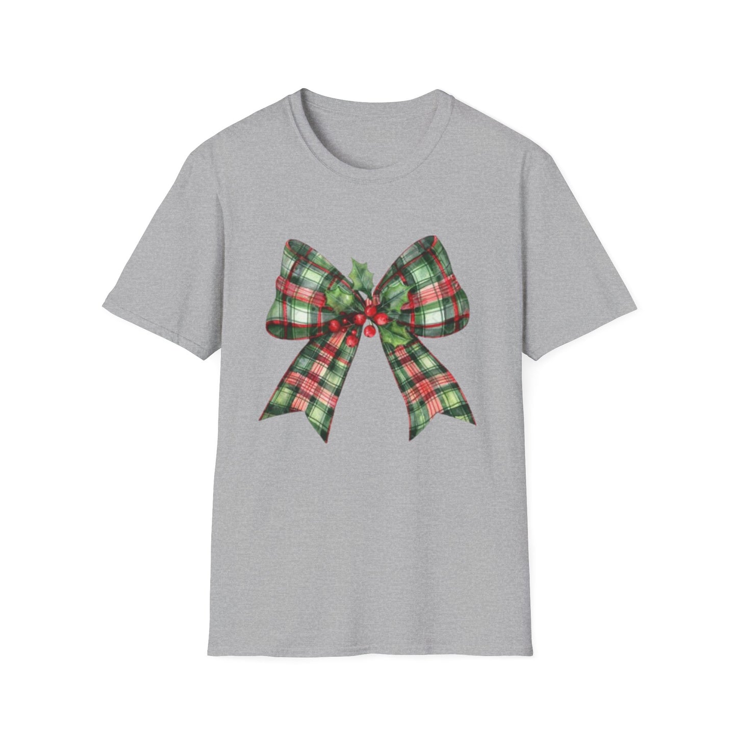 Christmas Plaid Tee with Holly Leaves Unisex Tee