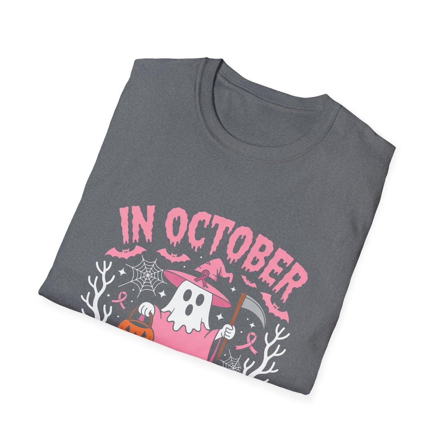In October We Wear Pink Ghost Breast Cancer Awareness Tee