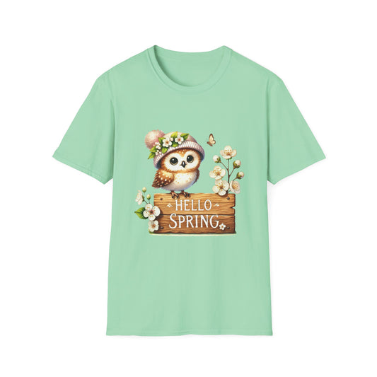 Hello Spring Owl Unisex Cotton Tee