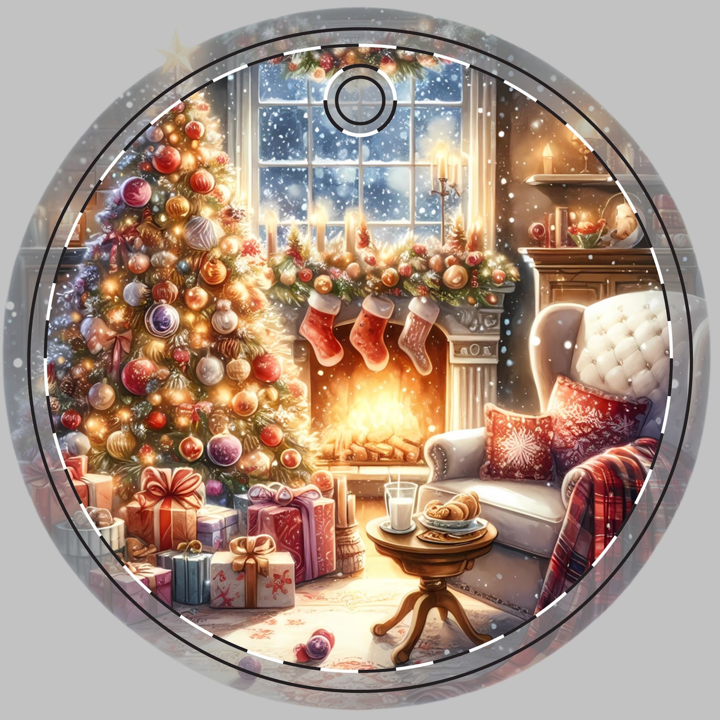 Customizable Fireplace Scene Ceramic Christmas Ornament