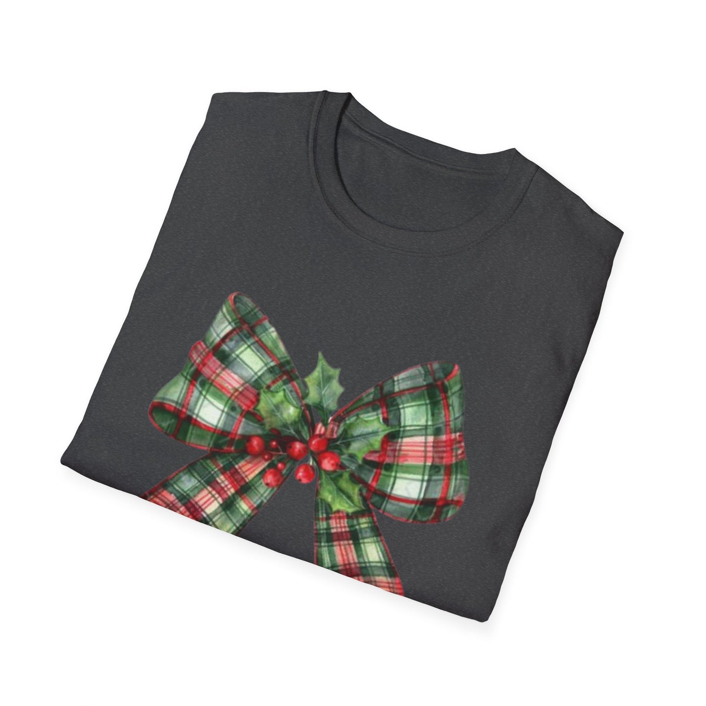 Christmas Plaid Tee with Holly Leaves Unisex Tee