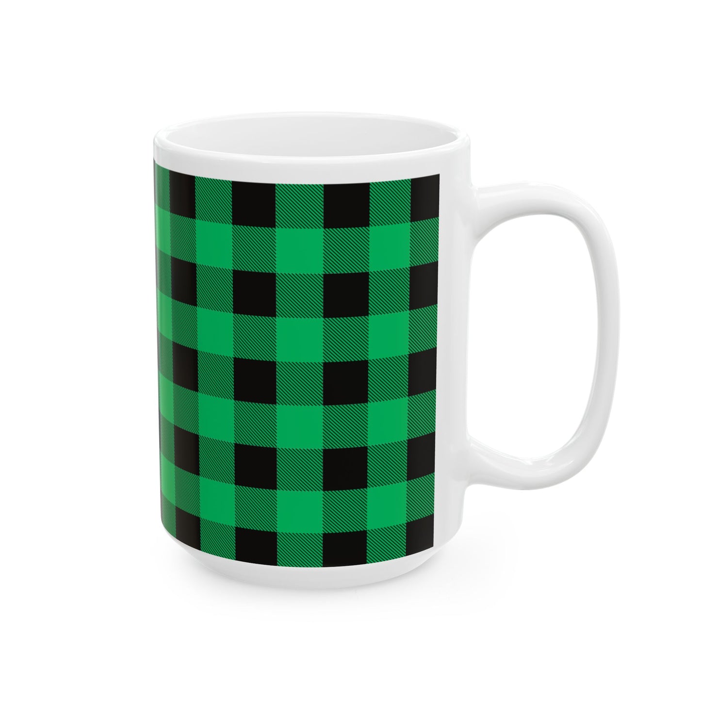 Green and Black Plaid Ceramic Mug