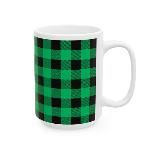 Green and Black Plaid Ceramic Mug