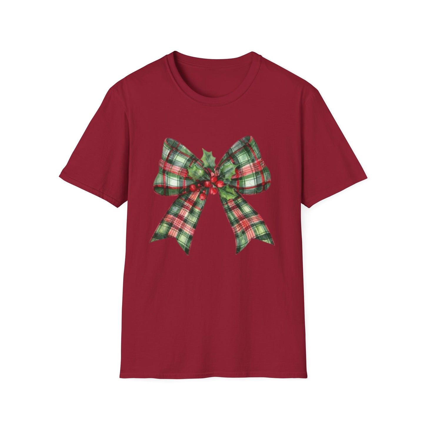 Christmas Plaid Tee with Holly Leaves Unisex Tee