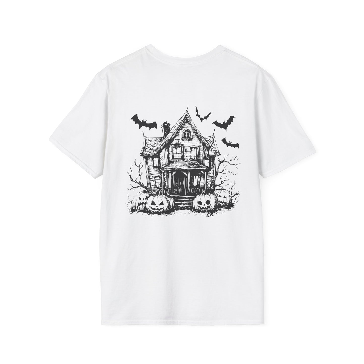 Retro Halloween Haunted House and Bats Unisex Tee