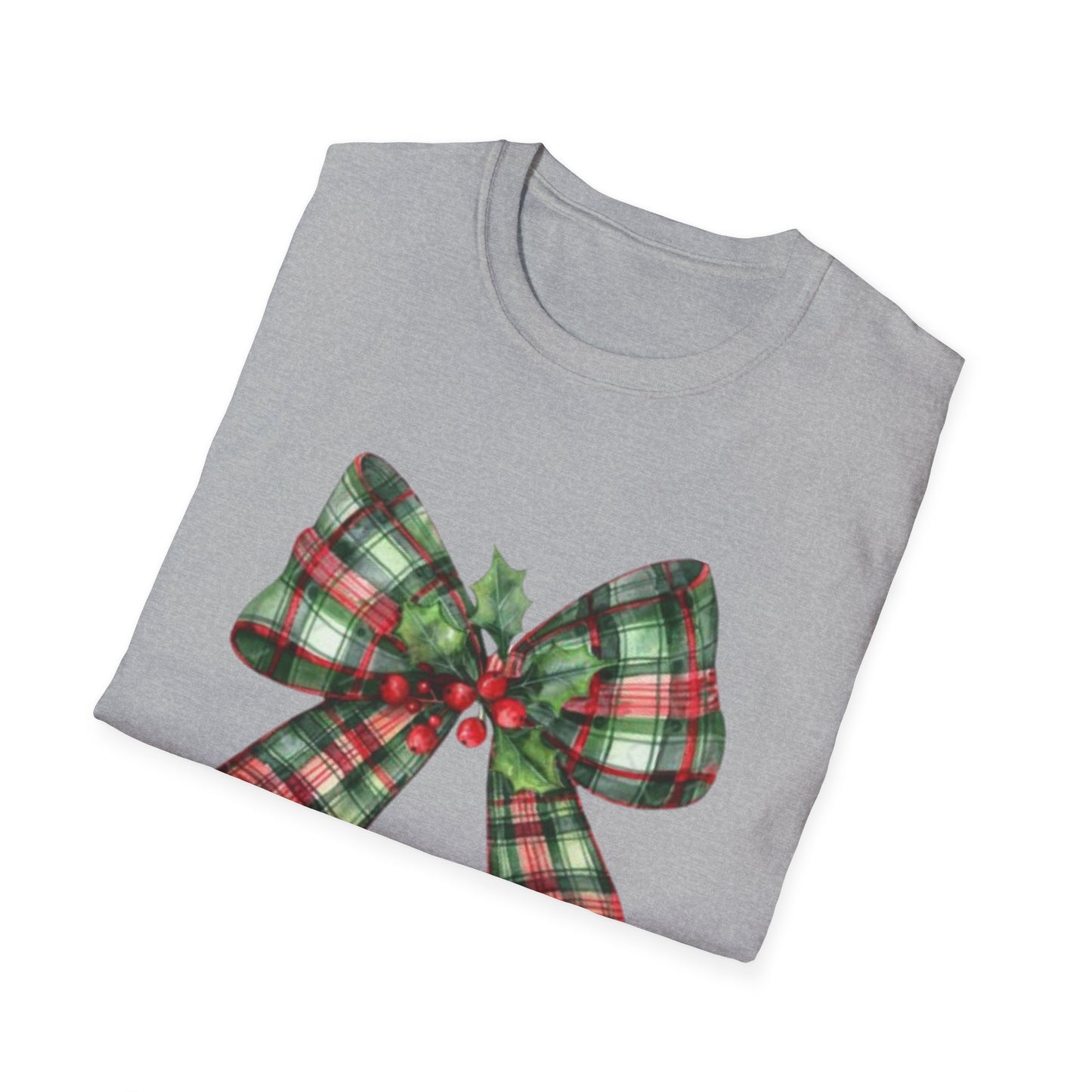 Christmas Plaid Tee with Holly Leaves Unisex Tee