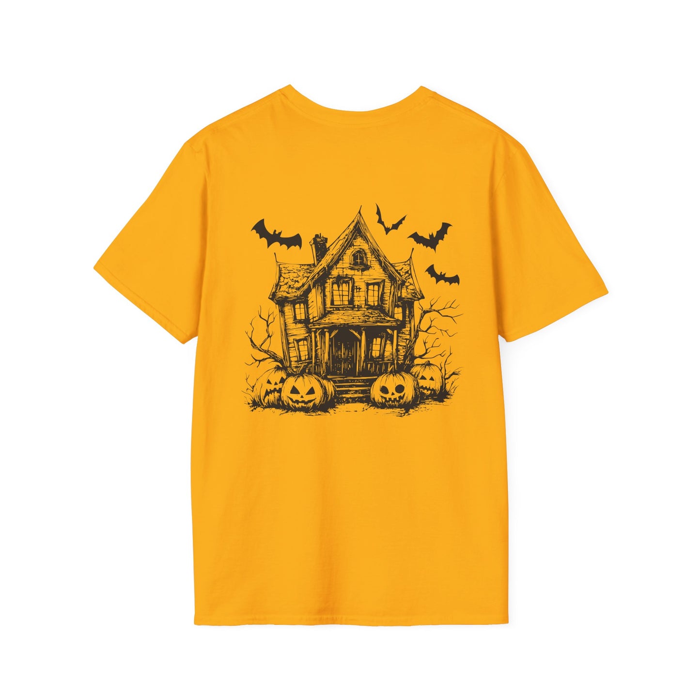 Retro Halloween Haunted House and Bats Unisex Tee