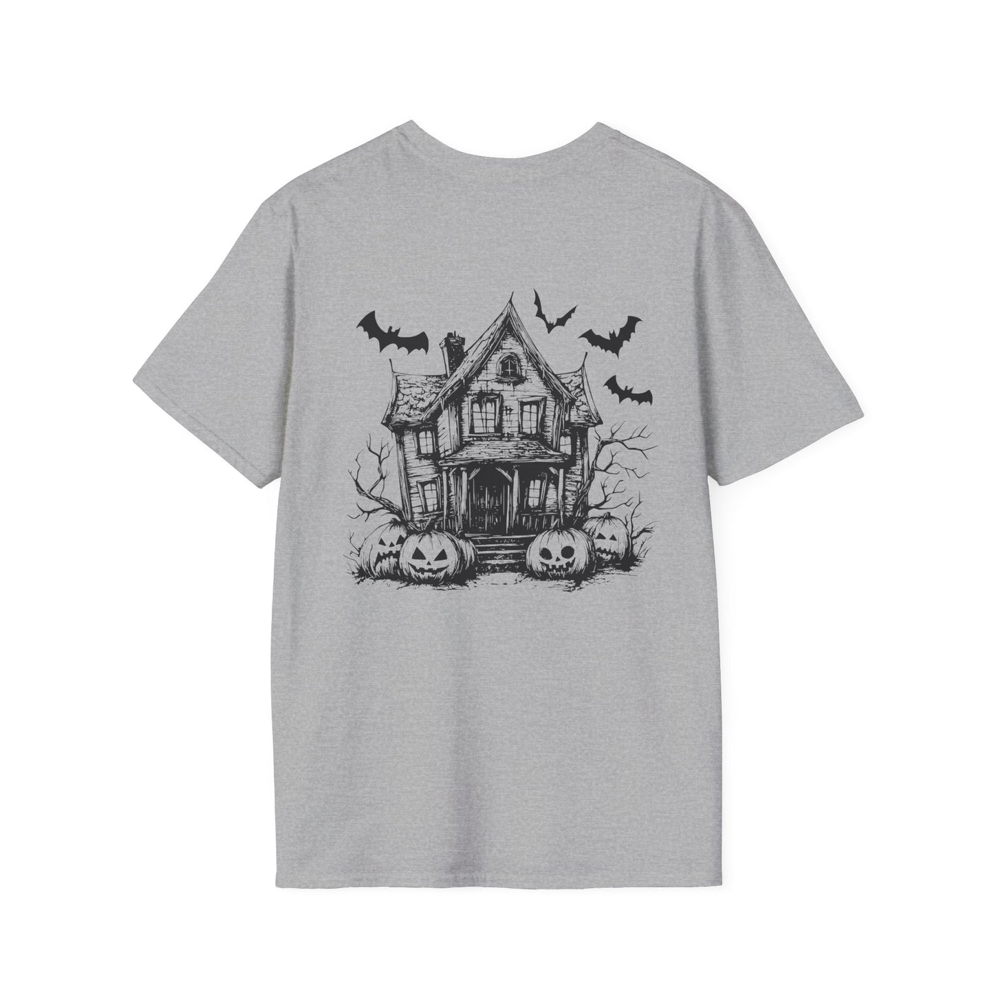 Retro Halloween Haunted House and Bats Unisex Tee