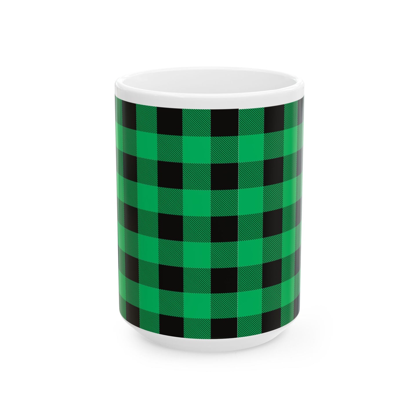 Green and Black Plaid Ceramic Mug