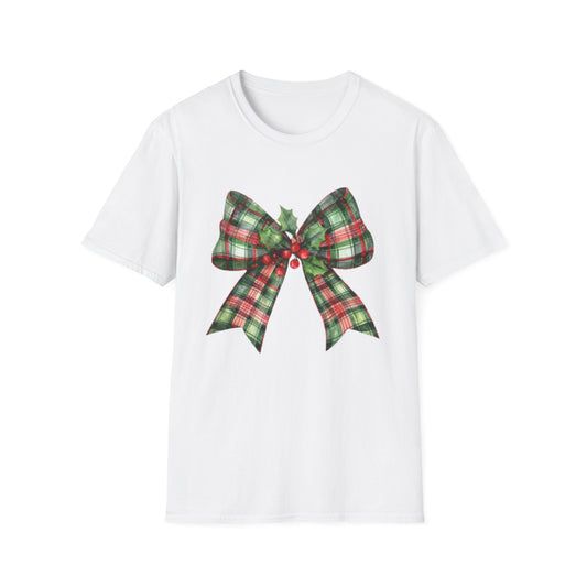 Christmas Plaid Tee with Holly Leaves Unisex Tee