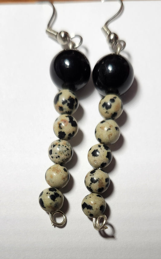 Black and Dalmation Jasper Drop Earrings