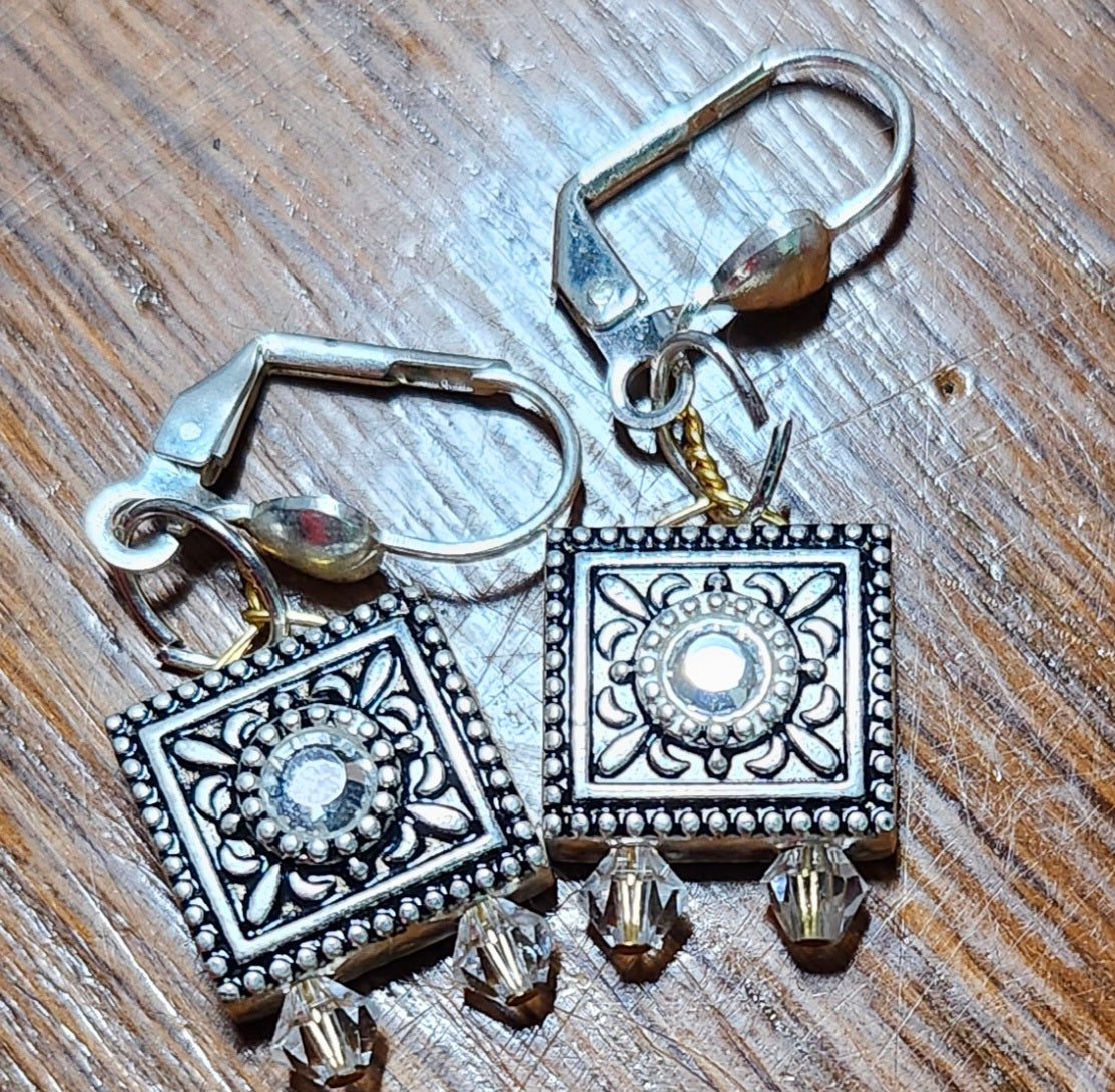 Silver and Swarovski Crystal Drop Earrings