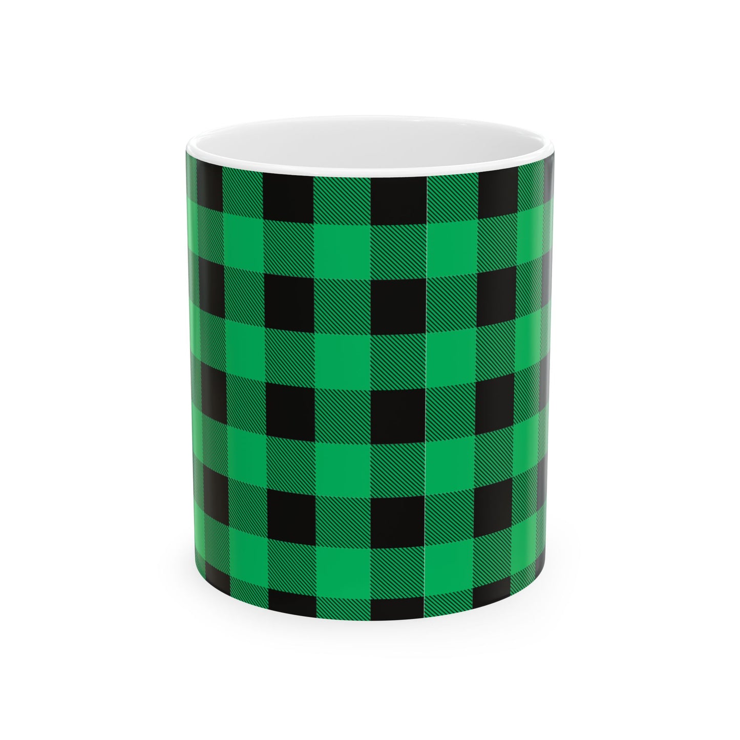 Green and Black Plaid Ceramic Mug