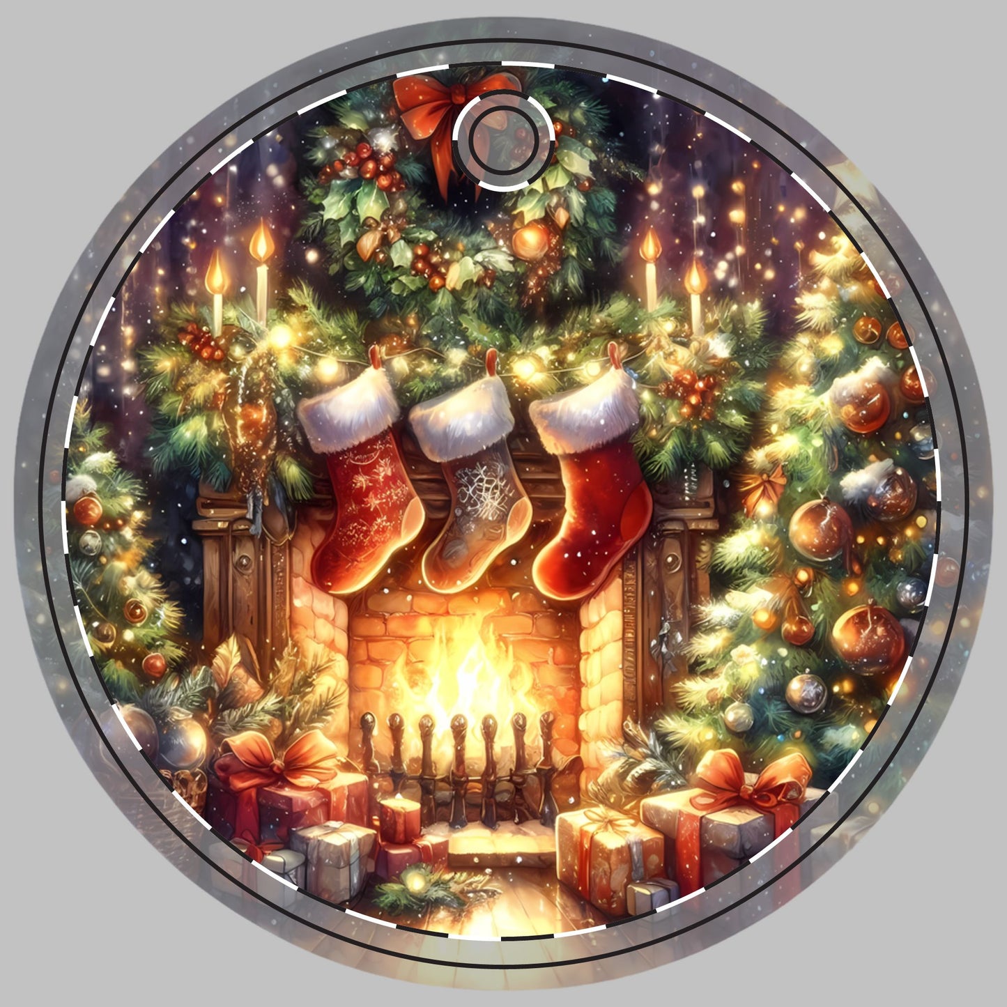 Customizable Fireplace & Stockings Scene Ceramic Christmas Ornament