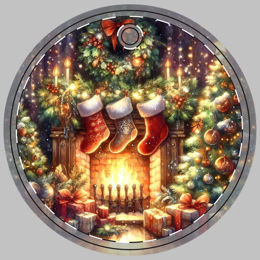 Customizable Fireplace & Stockings Scene Ceramic Christmas Ornament