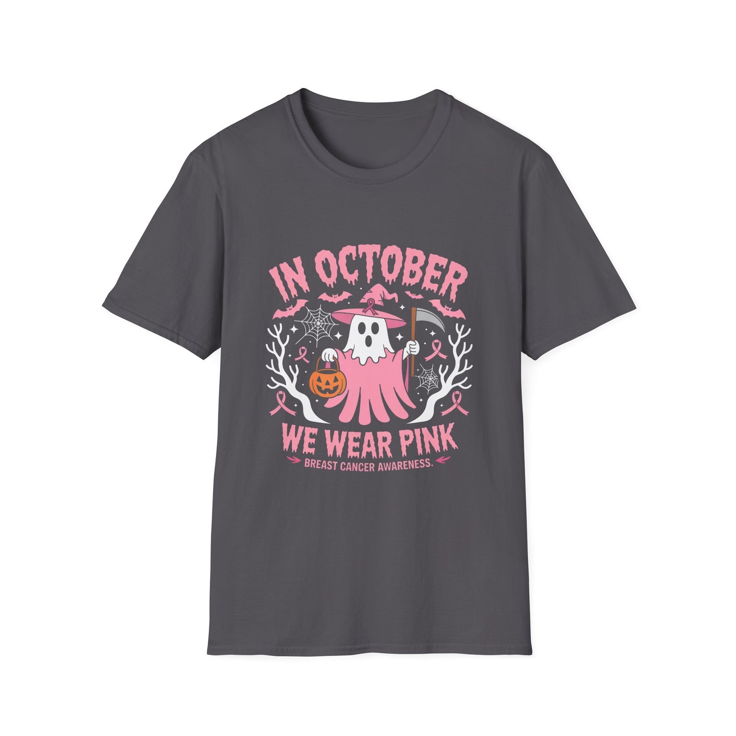 In October We Wear Pink Ghost Breast Cancer Awareness Tee