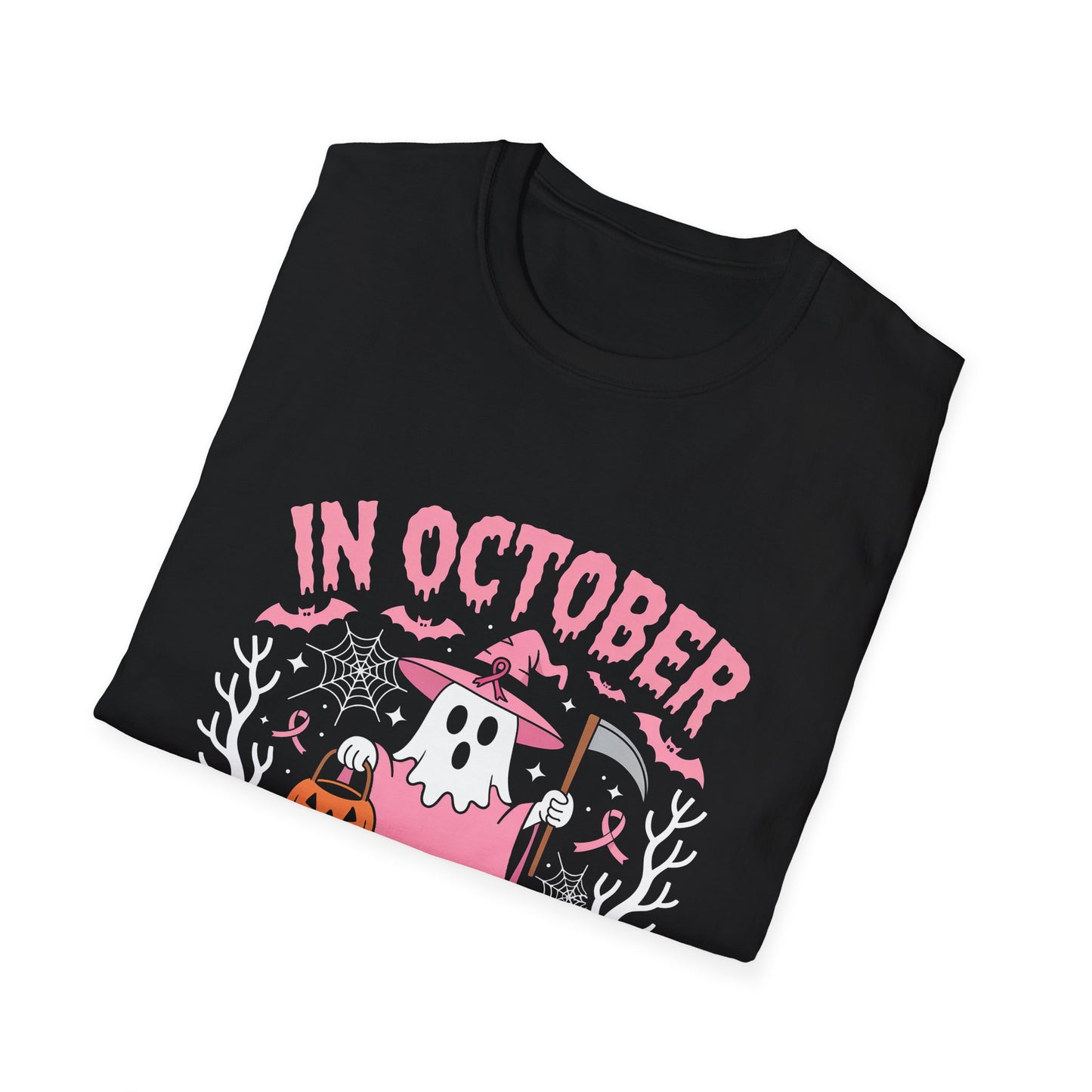 In October We Wear Pink Ghost Breast Cancer Awareness Tee