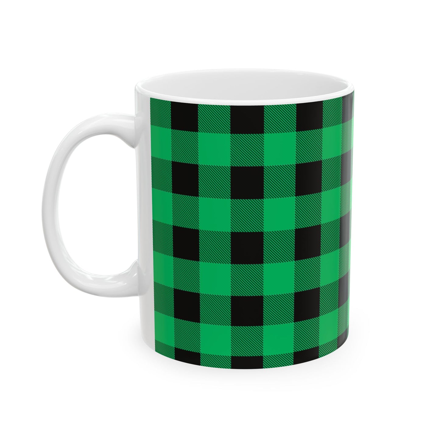 Green and Black Plaid Ceramic Mug