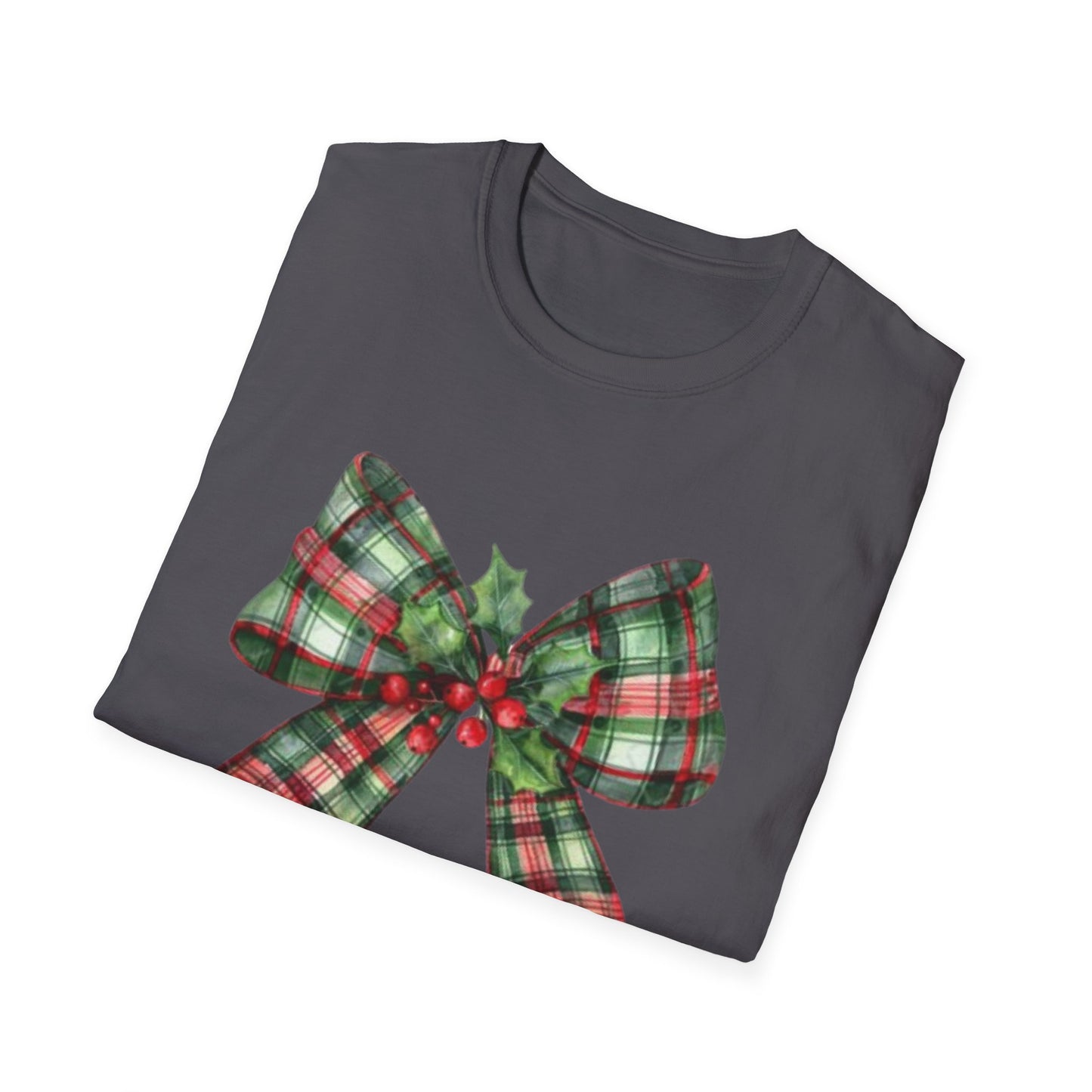 Christmas Plaid Tee with Holly Leaves Unisex Tee