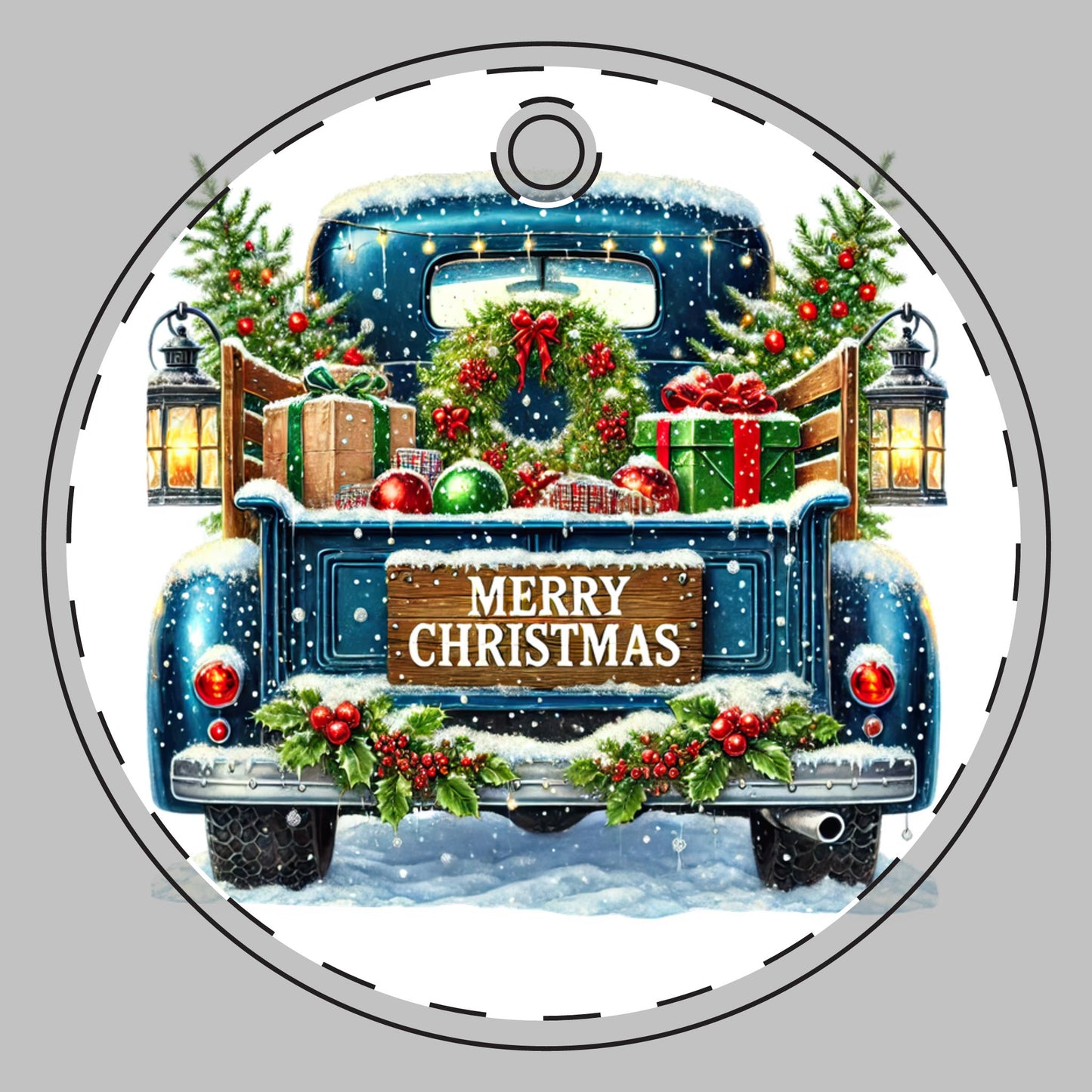 Customizable Blue Christmas Truck Ceramic Christmas Ornament