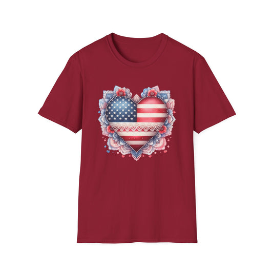 Americana American Flag Heart Unisex Cotton Tee