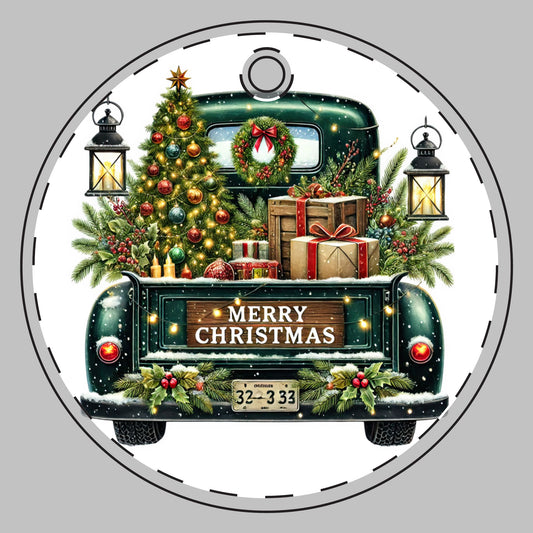 Customizable Green Christmas Truck Ceramic Christmas Ornament