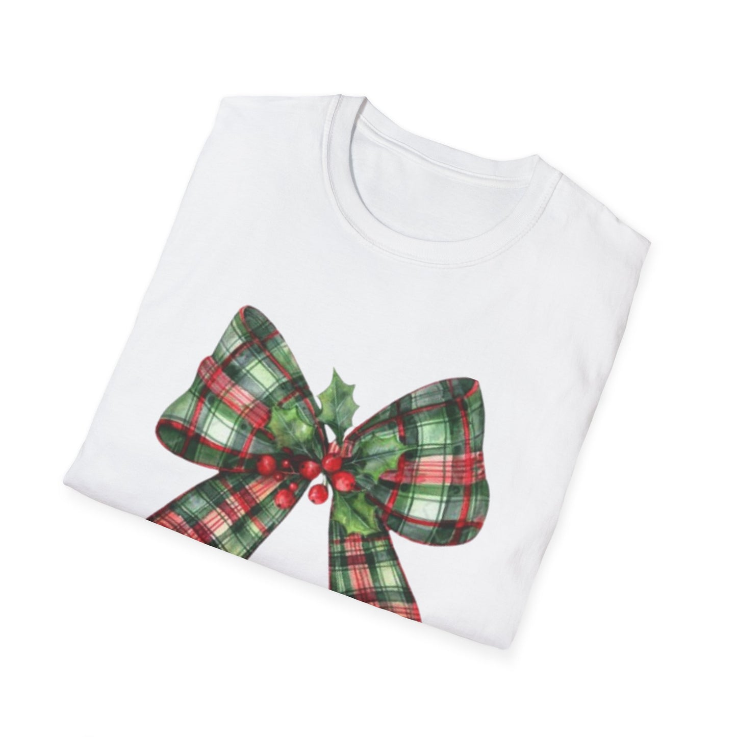 Christmas Plaid Tee with Holly Leaves Unisex Tee