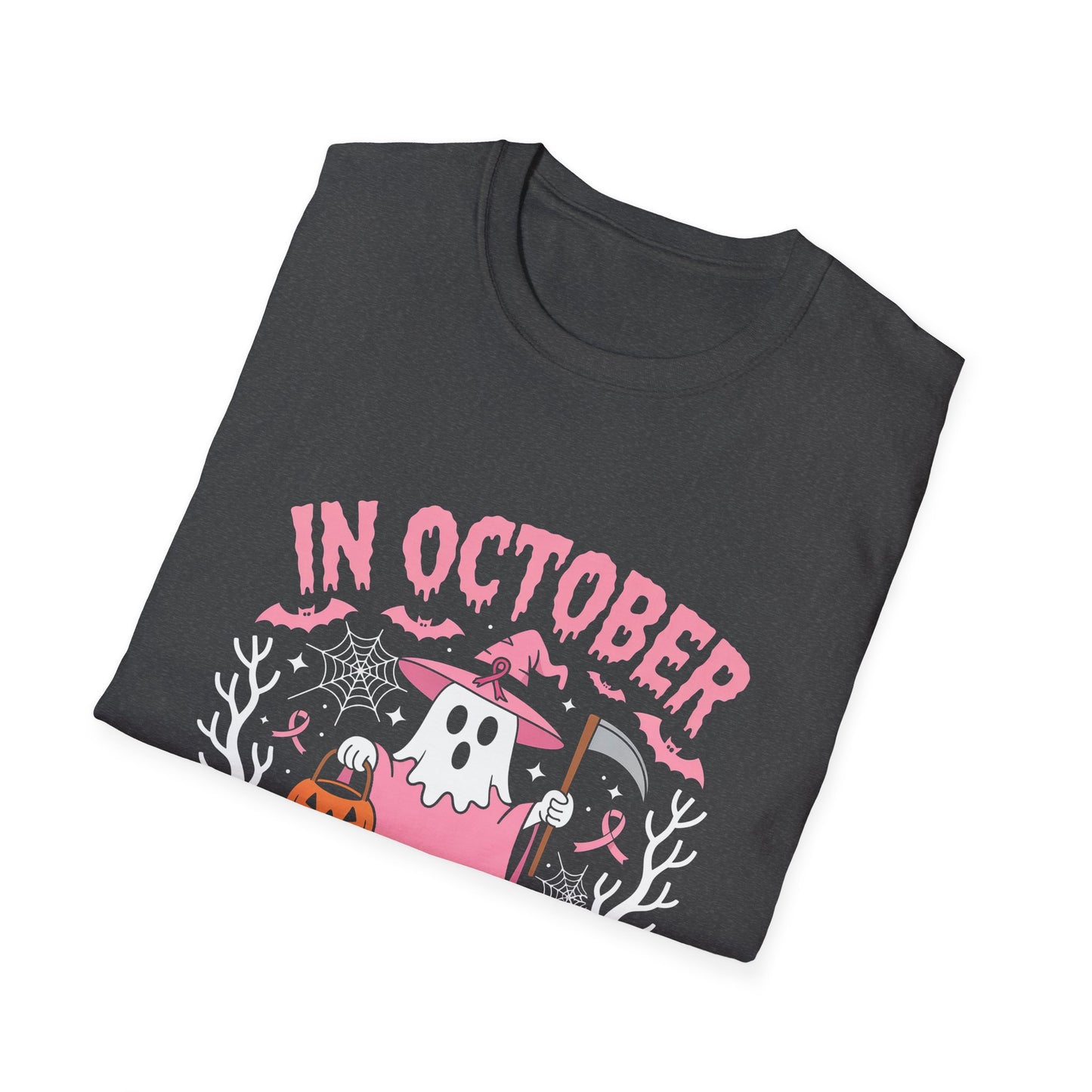 In October We Wear Pink Ghost Breast Cancer Awareness Tee