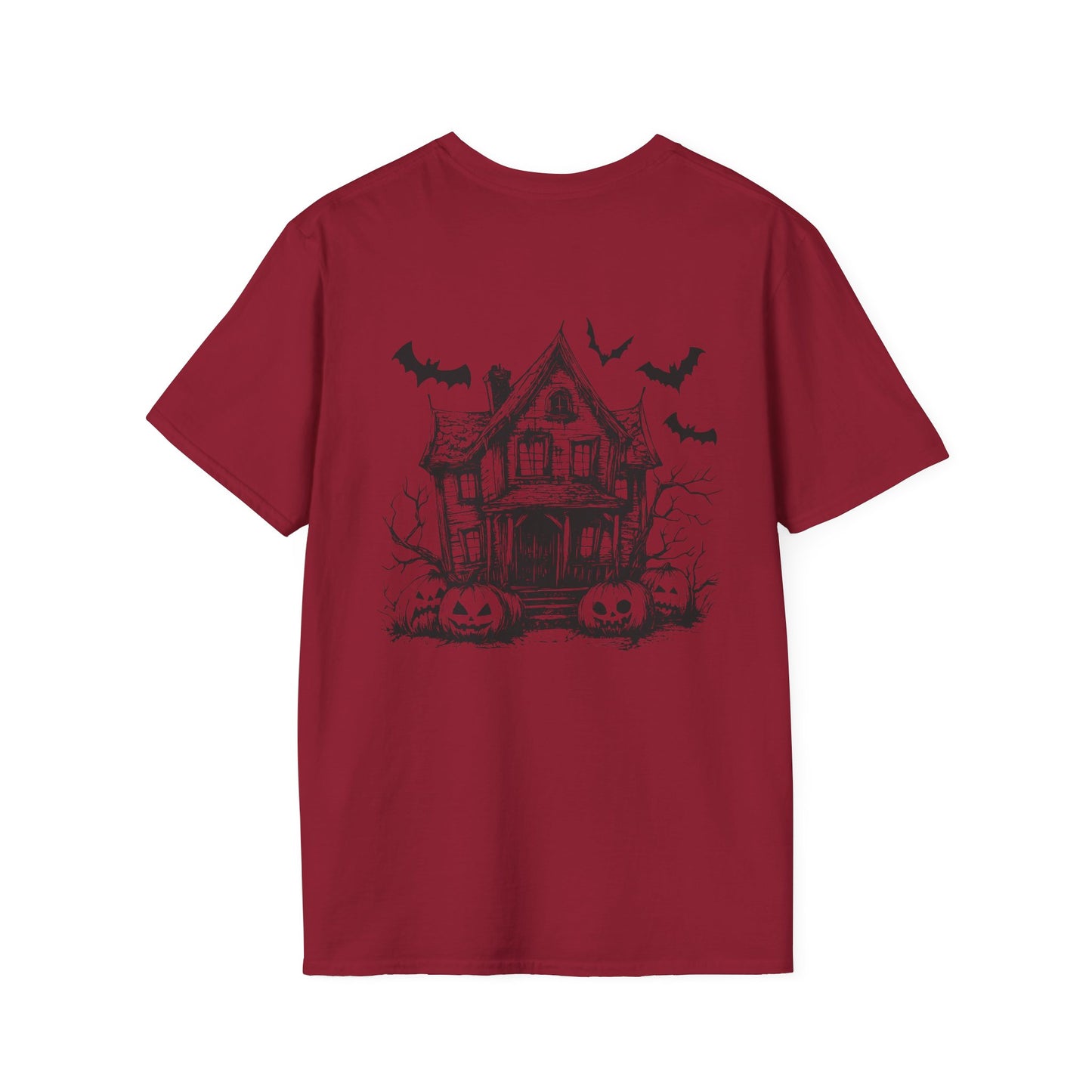 Retro Halloween Haunted House and Bats Unisex Tee