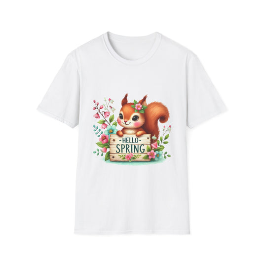 Hello Spring Squirrel Unisex Cotton Tee