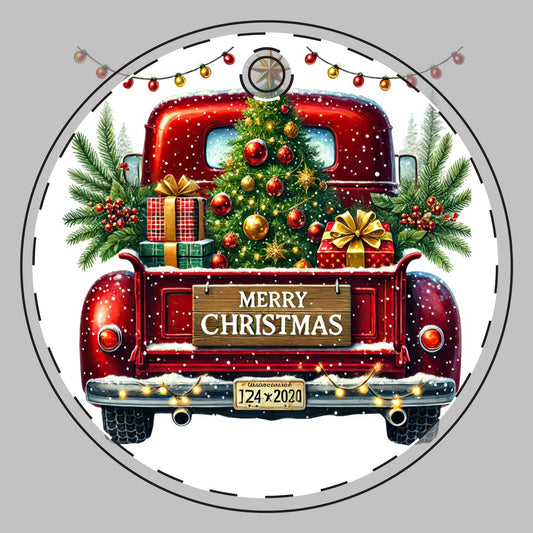 Customizable Red Christmas Truck Ceramic Christmas Ornament