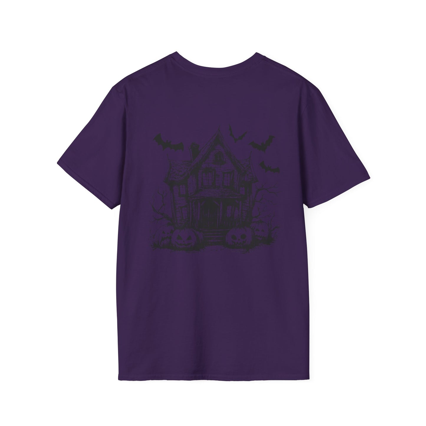 Retro Halloween Haunted House and Bats Unisex Tee