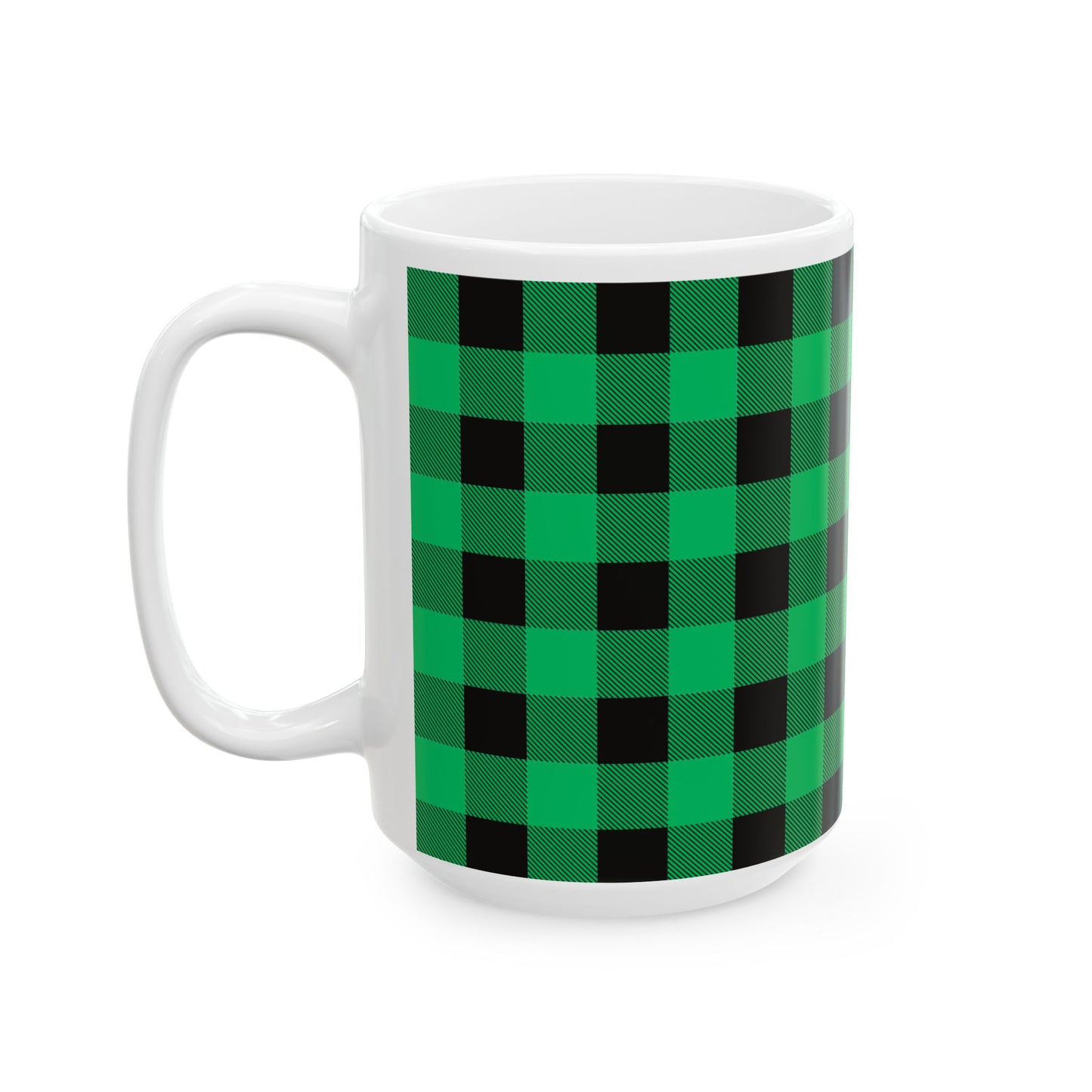 Green and Black Plaid Ceramic Mug